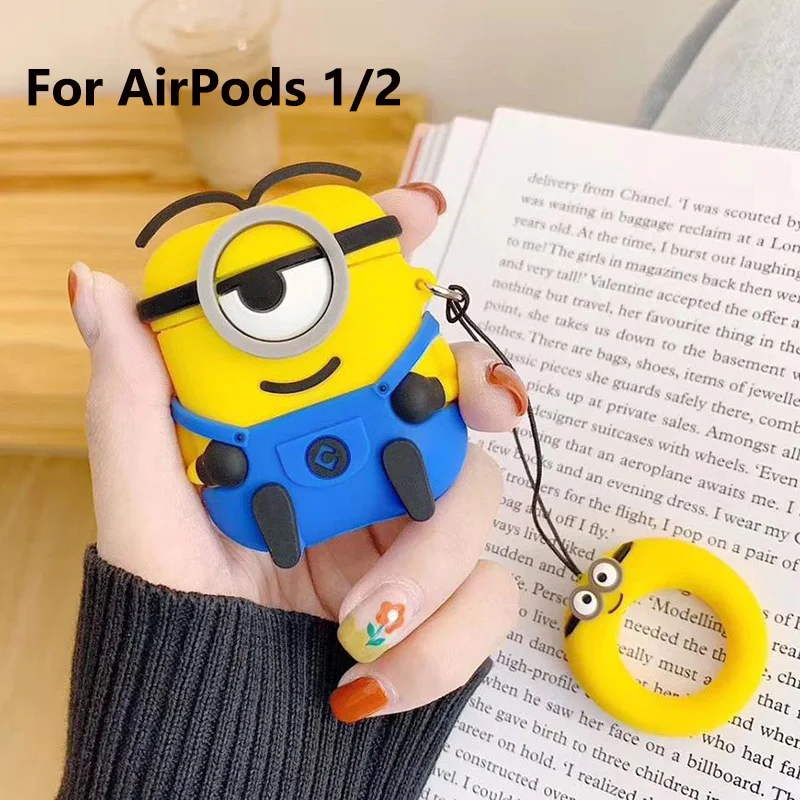 Stuart AirPods 1 2 Высококачественный силиконовый чехол с миньонами airpods/Чехол airpods pro с брелком для apple airpods pro защитный чехол - Цвет: Stuart AirPods 1 2