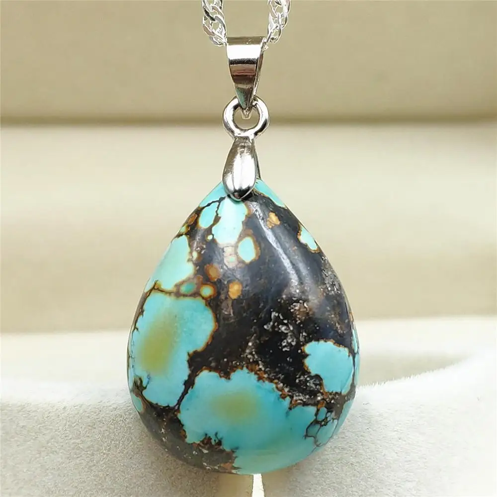 

Genuine Natural Green Turquoise Gemstone Round Rare Pendant 24x14x9mm Crystal For Women Men Reiki Healing Stone Necklace AAAAA