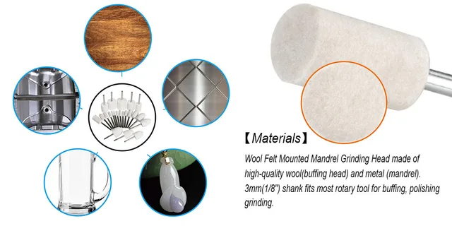 10 Punte Per Lucidatura In Feltro - Testa 30mm, Supporto 1/4", Per Strumenti Rotanti, Levigatura E Pulizia - Foto 14