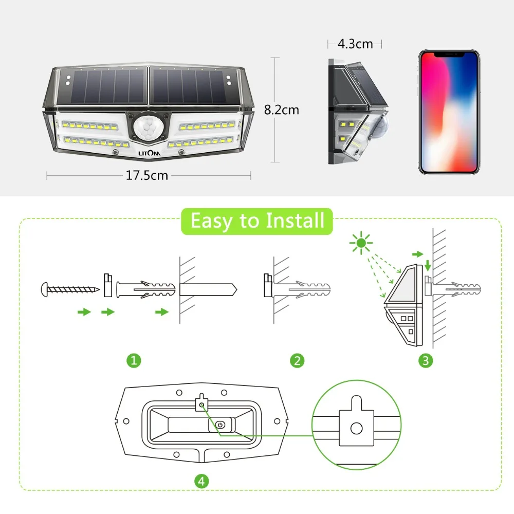 4 Pack 40 LED Solar Lights LITOM CD182 Outdoor Motion Sensor High-efficient Solar Panel Lamp IP66 Luz Solar Led Para Exterior (7)