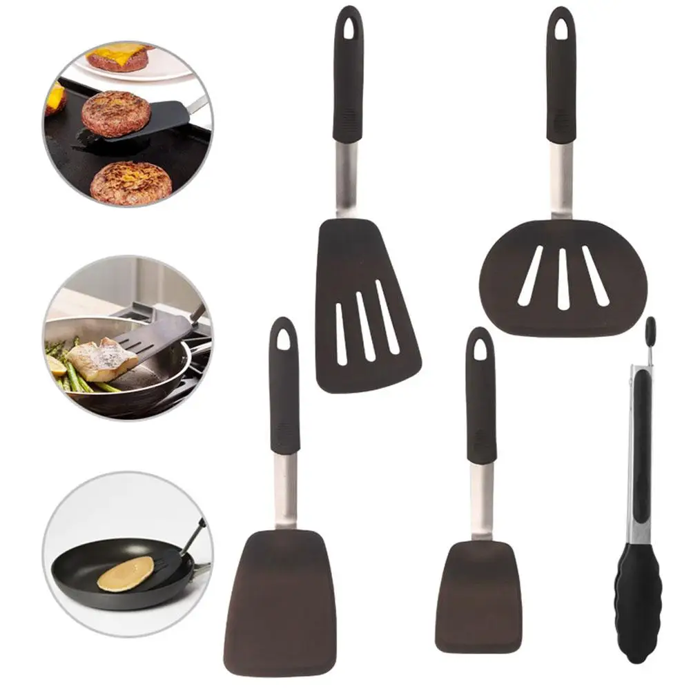 

Silicone Metal Spatula Heat Resistant Non-stick Kitchen Cooking Shovel Turner Cooking Utensil Heat Resistant Kitchen Pastry Tool