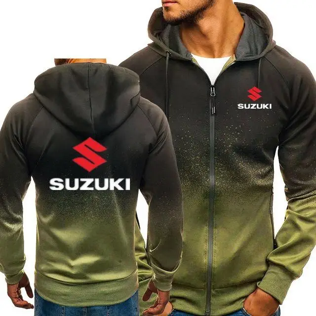 Мужские 3D градиентные мотоциклетные толстовки для Suzuki, толстовки, пуловер на молнии, хлопковые куртки, пальто, размер S-3XL - Цвет: Green
