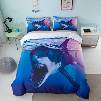 

Quilt Cover Pillowcase Ocean Series Three Piece Set Full Mandala Elephant Boho Quilt Bedding Bag Sets Furious Shark Bedding