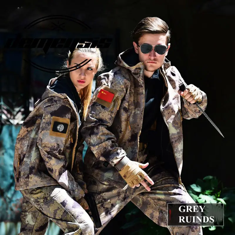 Tanie Taktyczna wojskowa jednolita wodoodporna polowanie Camping wspinaczka turystyka kurtka sportowa i spodnie mężczyźni odzież treningowa bojowa