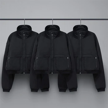 

Best Version Black Zip Stand Collar Bomber Autumn Short Length Quilted Jacket