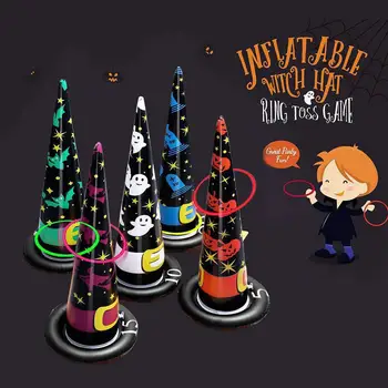 

Halloween Inflatable Witch Hat Ring Toss Game Set Party Game Holiday Toys For Kid Halloween Prop Set With 5 Hats And 10 Rings