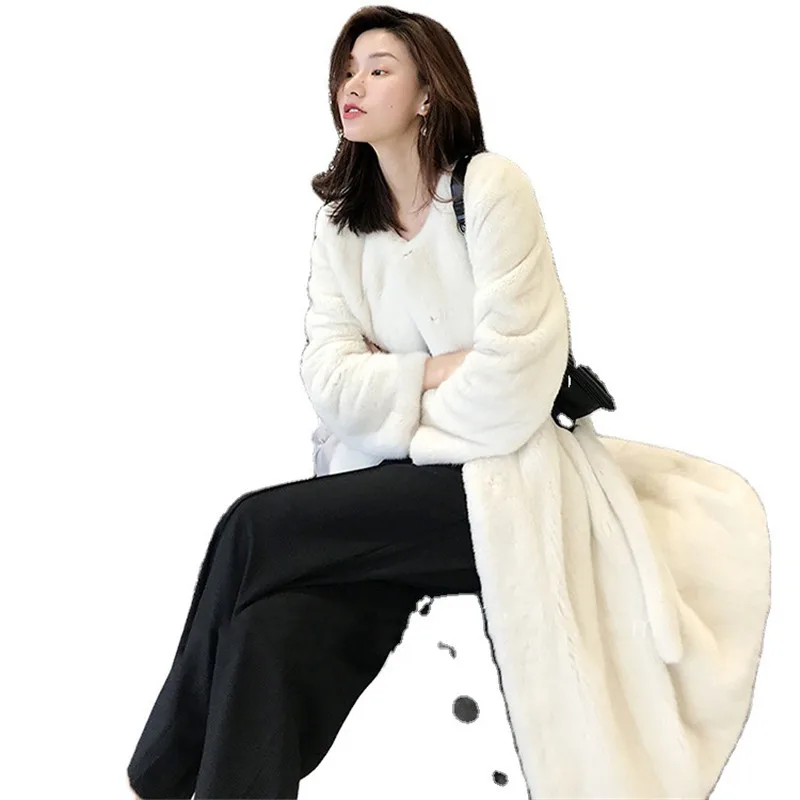 

Women winter jacket 2020 fashion new plus size long belt high-end warm parker pure color mink white black long coat