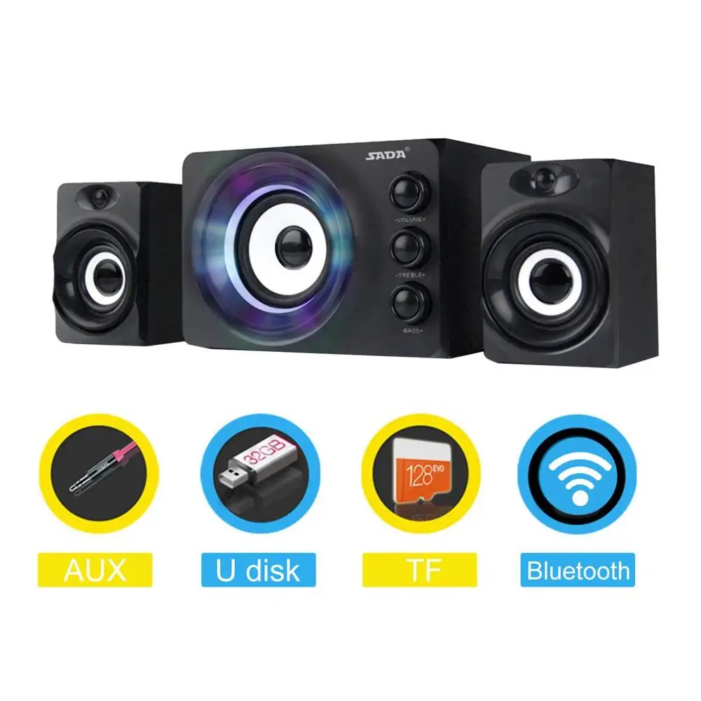Bluetooth SADA D-206 компьютерный динамик красочный дыхательный светильник деревянный корпус мини USB динамик для настольного ПК сотового телефона MP3 - Цвет: Bluetooth