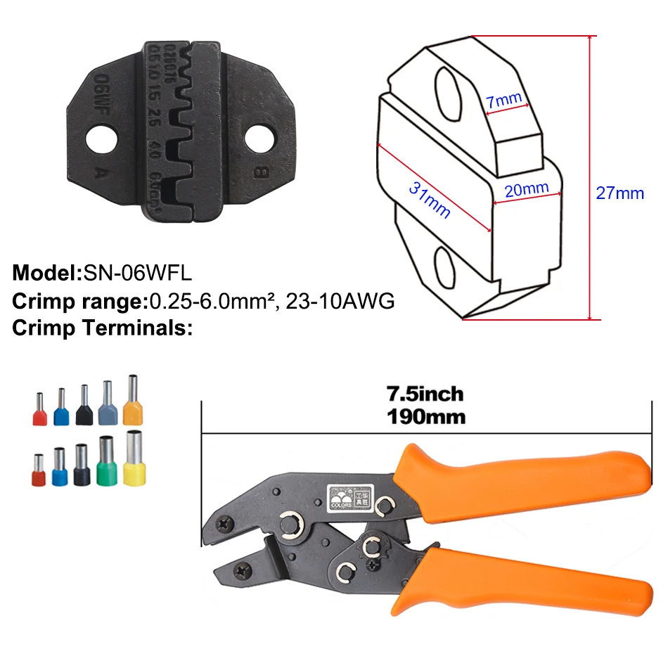 Трубка VE терминалы щипцы и сменные штампы для термоусадочного разъема провода обжимные инструменты трещотка 7 дюймов SN-16WF - Цвет: SN-16WFL