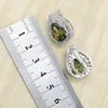 New Olive Green Zircon  Silver Color Jewelry Set for Women with Bracelet Earrings Necklace Pendant Ring Birthday Gift 6