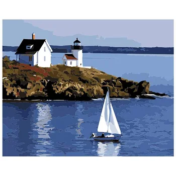 

Fashion-Paint By Numbers Kits for Adult, DIY Canvas Painting for Adults Beginner - Boat and House