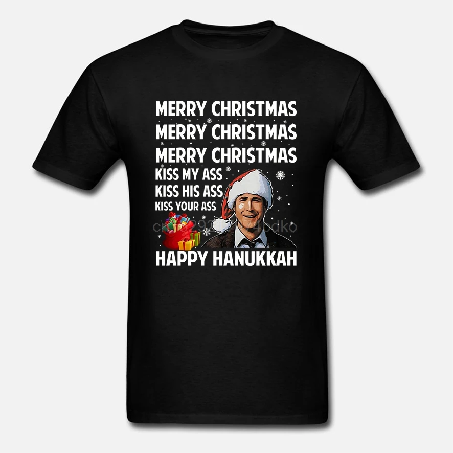 Веселая футболка с надписью Mery Christmas Kiss My Ass Happu Hanukkah каникулы | Мужская одежда