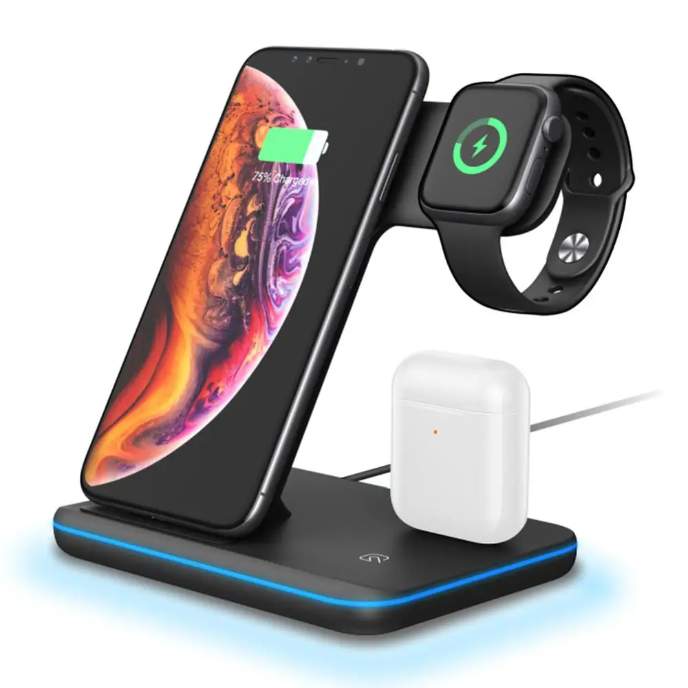 

11 3 In 1 Qi Fast Wireless Charging Station Compatible With Apple IWatch Series 4/3/2/1 & AirPods Xiaomi AirDots Youth 15W