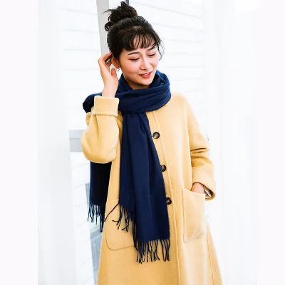 250 г толстый мягкий роскошный брендовый Небесный кашемировый красный шарф для женщин зимнее дамское пончо накидка однотонный платок длинные шарфы для мужчин - Цвет: Navy Blue