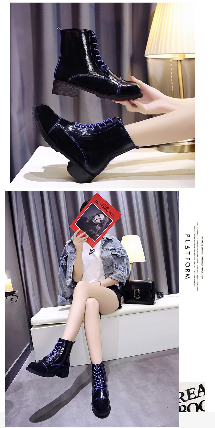 Shoes Riding Boots Bootee Woman Low Heels booties Lace Up Booties Ladies Luxury Designer Martins For Women Round Toe Mid