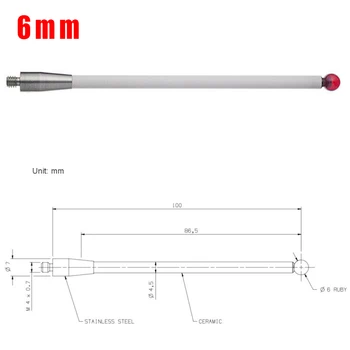 

Universal M4*D6*L100 Touch Probe Stylus 6mm Rubine Ball CNC Tip Ceramic Shaft M4 A-5000-3712 Replacement Accessories
