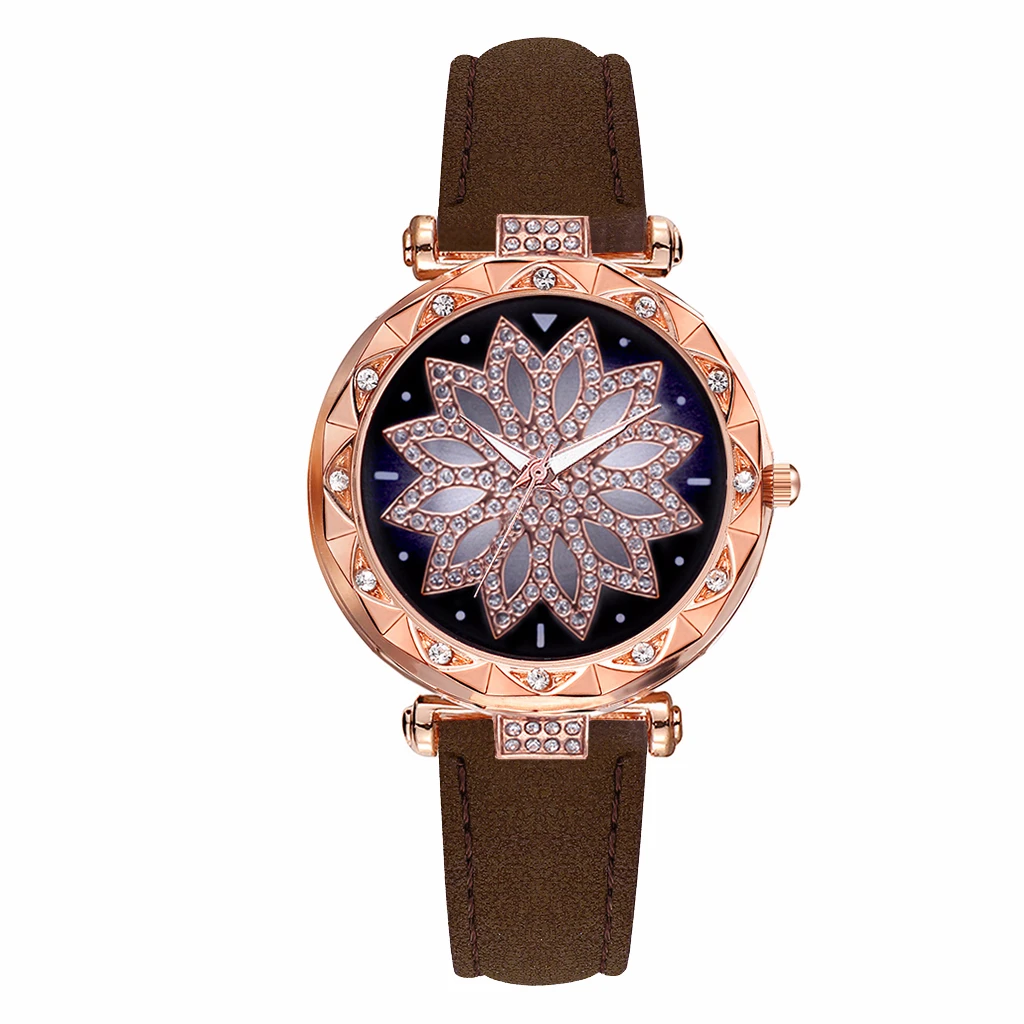Женские часы с браслетом набор звездное небо дамский браслет повседневные часы, кожа кварцевые наручные часы Часы Relogio Feminino - Цвет: brown