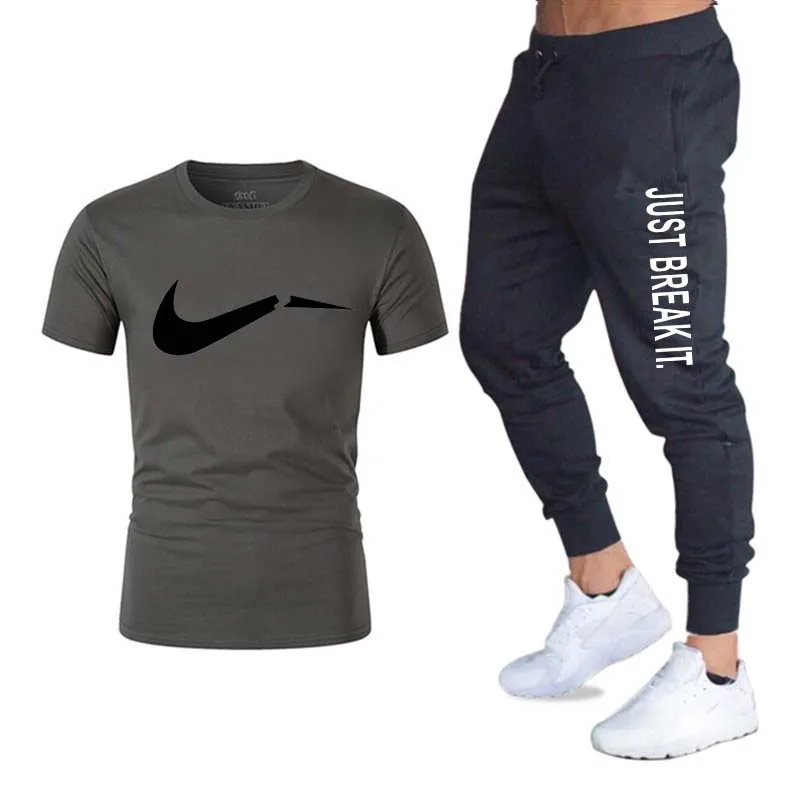 men'sBrand спортивной мужской костюм Бег футболка дамы спортивные костюмы+ летние туфли для бега трусцой фитнес-брюки спортивные - Цвет: Photo Color 24