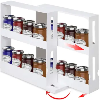 

Spice Storage Rack Adjustable Kitchen Storage Spice Organizer Storage Rack Shelf for Home Multi-Function Rotating Food Holder