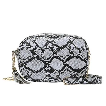 

2019 Spring New Style Pu Tassled Snakeskin Print WOMEN'S Bag Stylish Fashion Shoulder Shoulder Square Sling Bag WOMEN'S Small Ba