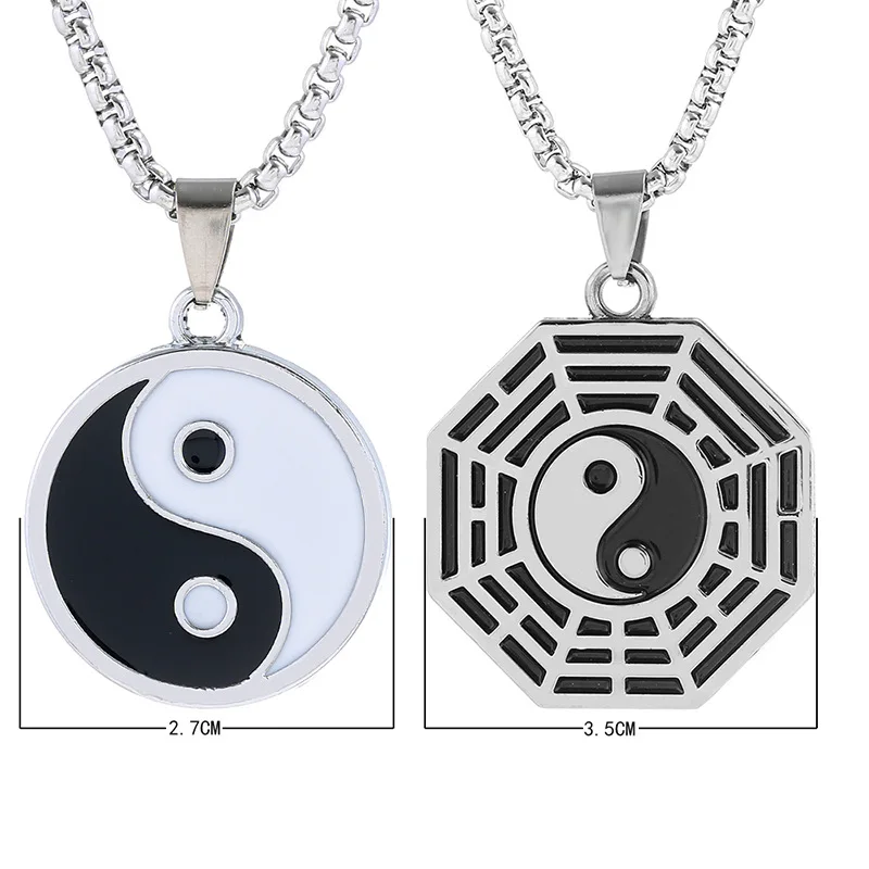 Yin Ying Yang Pendentif Noir Collier blanc Charm avec cordon en cuir noir I