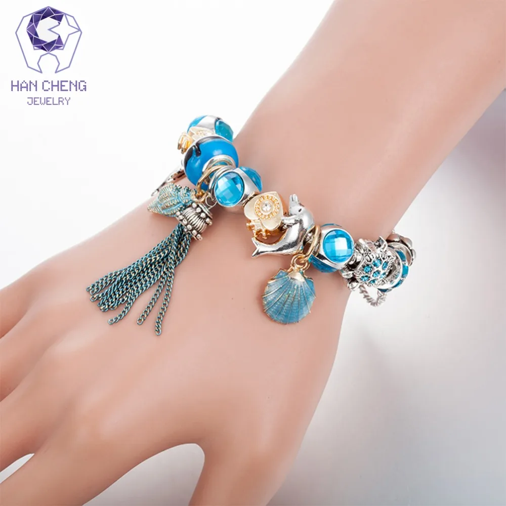 HanCheng, хит, роскошный, Boho, кисточка, сердце, браслет, оболочка, горный хрусталь, кристалл, стекло, бусины, браслеты и браслеты для женщин, ювелирное изделие