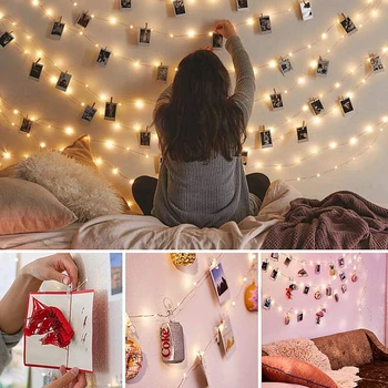 

Photo Clip Holder LED String lights Battery Powered 30 50 100LED Garland Decorate for New Year Christmas Wedding Birthday Party