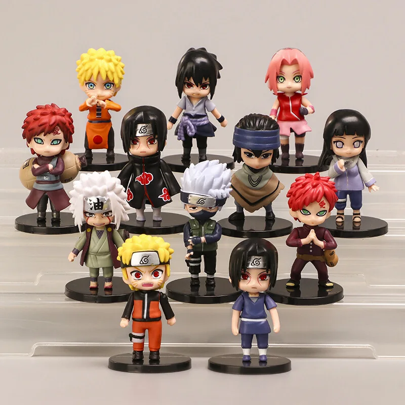 12pcs/set Antistress Anime Shippuden Hinata Sasuke Itachi Kakashi Gaara Jiraiya Sakura Q Version PVC Figures Toys Dolls Kid Gift | Игрушки и