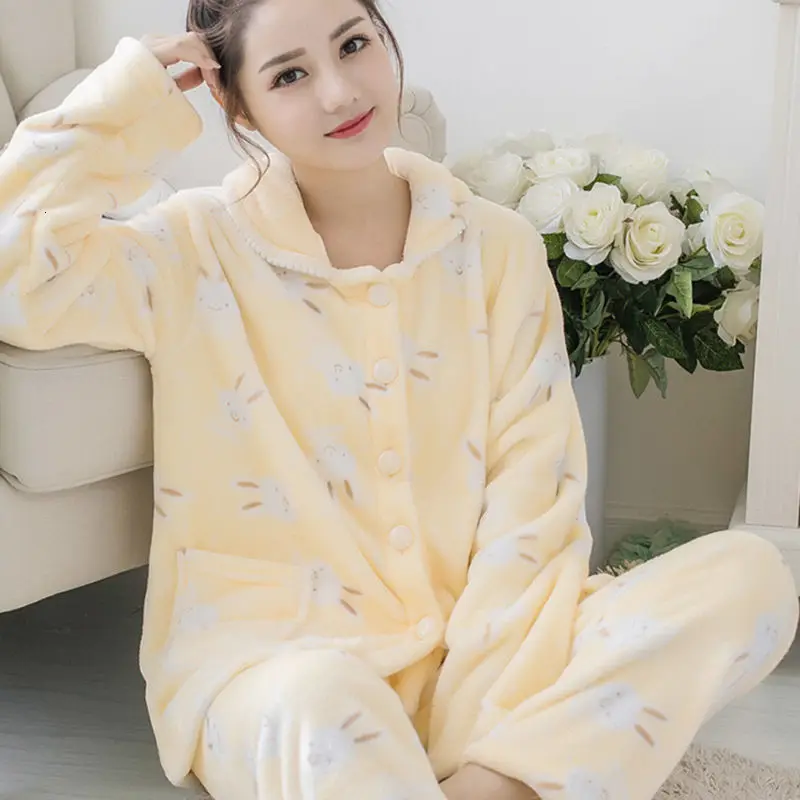 winterpajamas Комплект зимних пижам, женская одежда для сна, теплая Фланелевая пижама с длинными рукавами из бархата кораллового цвета, розовая Милая Домашняя одежда с животными, толстый домашний костюм - Цвет: winterpajamas