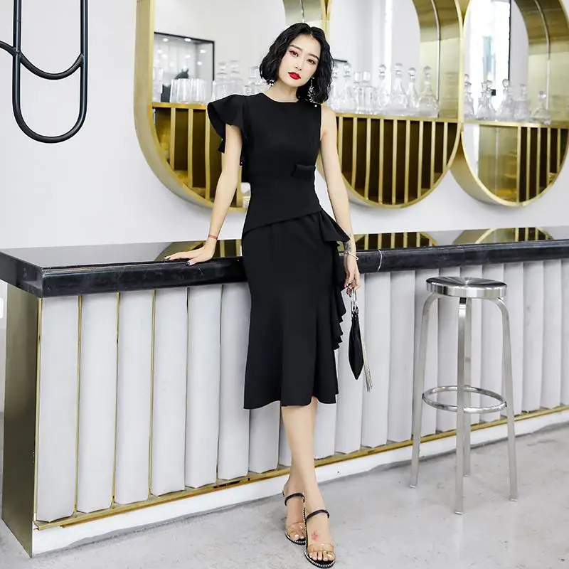 Зеленое Сетчатое вечернее платье Qipao для девушек, большие размеры 3XL Cheongsam, сексуальное тонкое платье с блестками и отложным воротником, Vestidos Defesta с поясом - Цвет: Black A