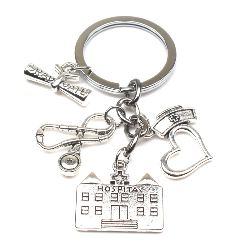 

New Hospital Nurse Medical Box Crutch Key Chain Syringe Ambulance Stethoscope Cute Keyring Jewelry Medical Student Graduate Gift