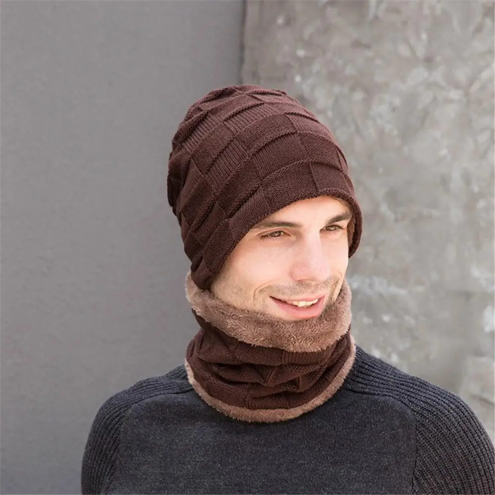 Beanies, зимняя шапка, мужская шапка, зимняя шапка, одноцветная шапка с воротником, набор, плюс бархат, толстая вязаная шапка и глушитель, шапка бини, Muts#2O21