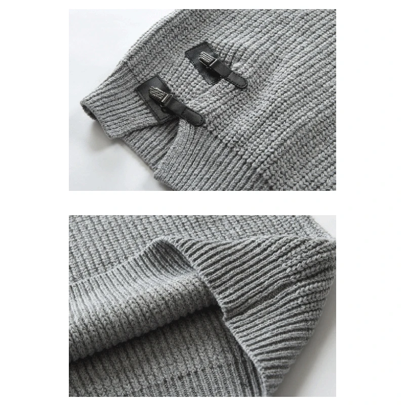Spring New Pullover Man Sweater Fashion Three PU Leather Buckle High Collar Men's Thick Long Sleeve Warm Pullover Sweater Y