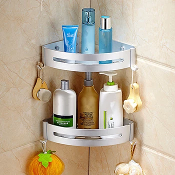 

Triangle Square Wall Hanging Free-punching Single-layer Toilet Corner Basket Bathroom Storage Rack Shelf with Hooks