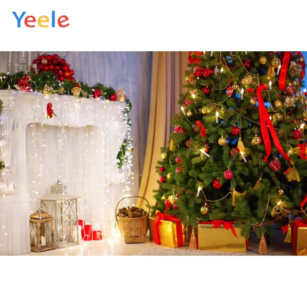 Christmas Tree Fireplace Carpet Light Ball Baby Birthday Backdrop Photography Custom Photographic Background For Photo Studio |