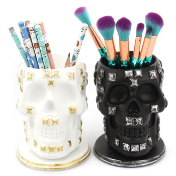 

Sequins Skull Ornament Skeleton Pen Holder Home Office Desktop Pencil Organizer Stationery Makeup Tools Storage