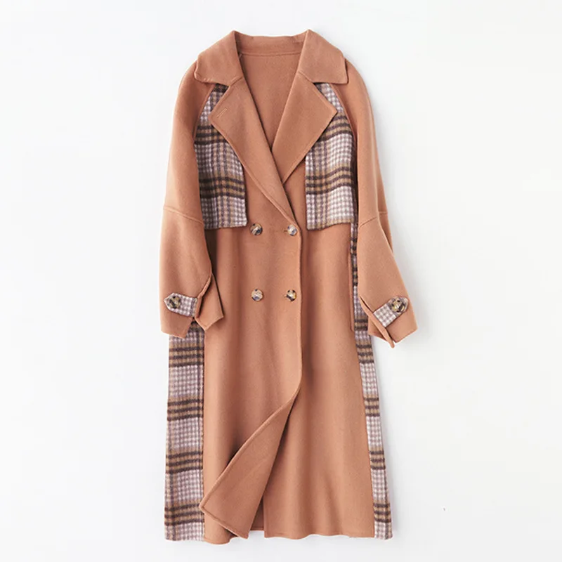 

Shuchan Patchwork Plaid Coats and Jackets Women Double Breasted Women's Clothing Autumn Winter 2019 Women Coats Autumn Winter