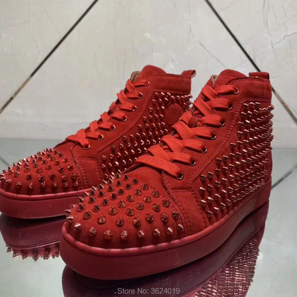 

High Top cl andgz Red Suede Leather Lace up Gold Rivets Red bottoms for men Flat Lovers of Sneakers casual Sports shoes Footwear