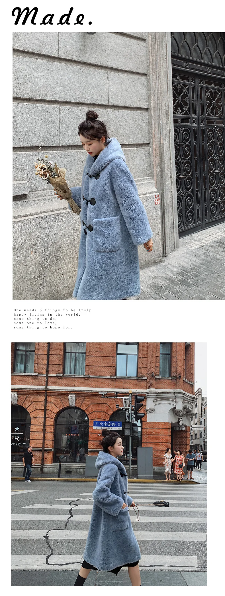 Sheep shearing jacket woman winter new fur lamb fur one in the long section woolen horn buckle coat female