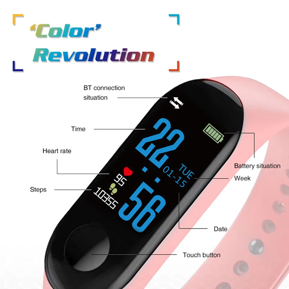  Doolnng M3 Plus Sport Fitness tracker Watch Smartband Smart Bracelet Blood Pressure Heart Rate Moni - 32964907123