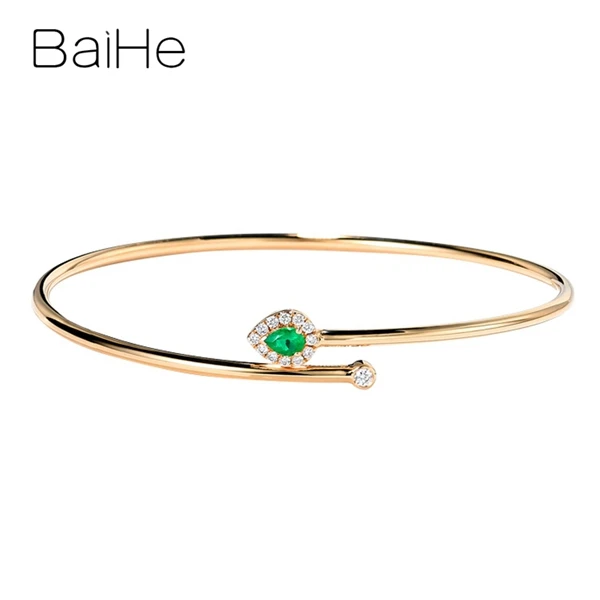 Emerald Rose BAIHE Твердые 14 к желтое золото 0.20ct безупречная груша Рубин/Изумруд/Сапфир свадебные женские модные ювелирные изделия с бриллиантами подарок браслет - Цвет камня: Emerald Rose