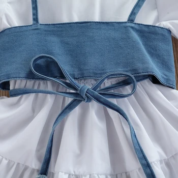 Lioraitiin 1-6Years Toddler Baby Girl Short Sleeve Dress Denim Vest Simple Style Adjustable Bandage with Ruffle Summer Clothing 5
