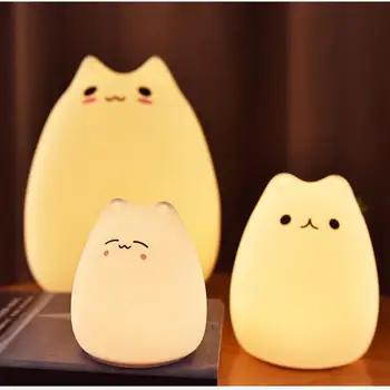 

Creative USB LED Light Kitten Night Light Soft Silicone Cartoon Baby Nursery Lamp Breathing Washable Silicone Bouncy Design Cute