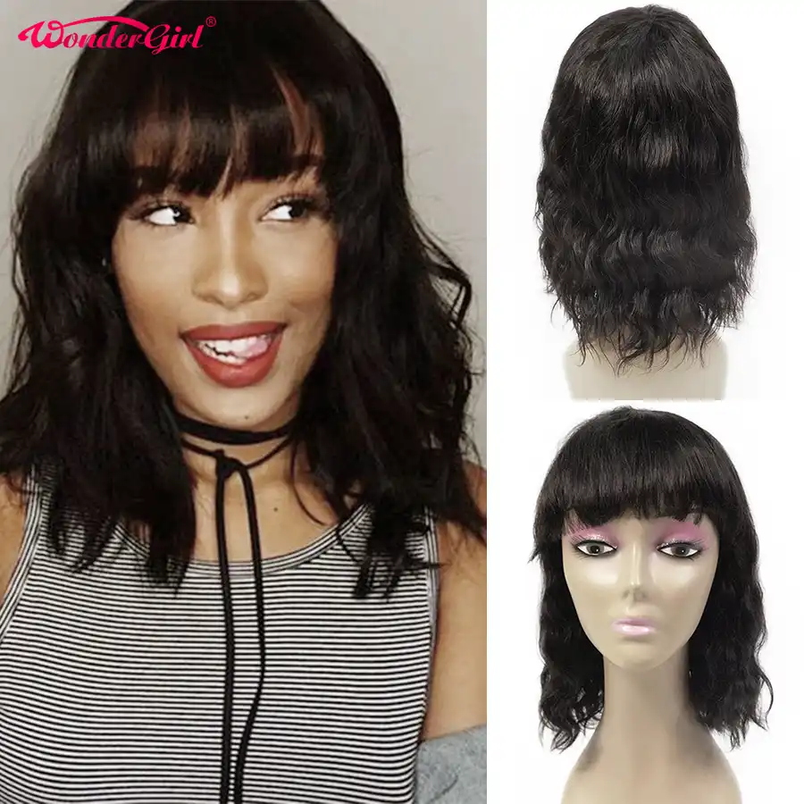 Wonder Girl Korotkij Parik Bob S Chelkoj Deshevye Chelovecheskie Volosy Pariki Dlya Chernyh Zhenshin Remy Brazilskij Volnistyj Parik Bob 150 Polnyj Mashinnyj Parik Aliekspress