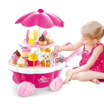 

Simulation Sweet Carts Girl Mini Candy Cart Ice Cream Shop Supermarket Barbecue Baby Children Pretend Role Play Educational Toys