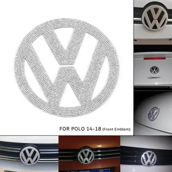 

117mm Diamond Bling Rhinestone Front Emblem Badge Cover Sticker Decor for VW Volkswagen Polo 2014-2018