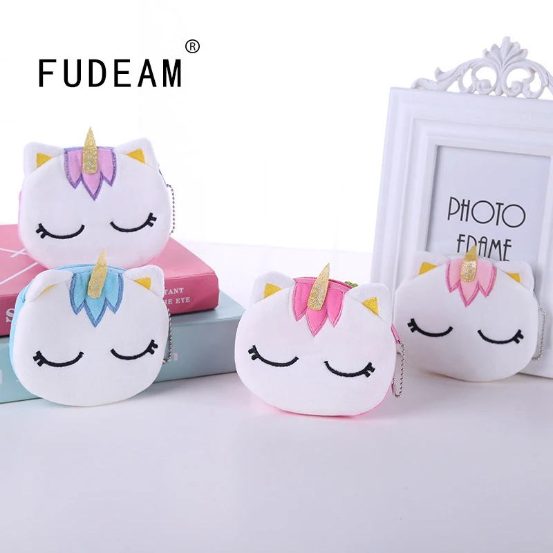 FUDEAM-monedero con dibujos de unicornios para mujer, Mini monedero con cremallera ovalada, con Cable USB, para niños y niñas
