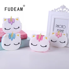 FUDEAM morbido peluche cartone animato unicorno donna portamonete Mini carino ovale cerniera bambini ragazza moneta portafoglio carta cavo USB borsa portafoglio chiave