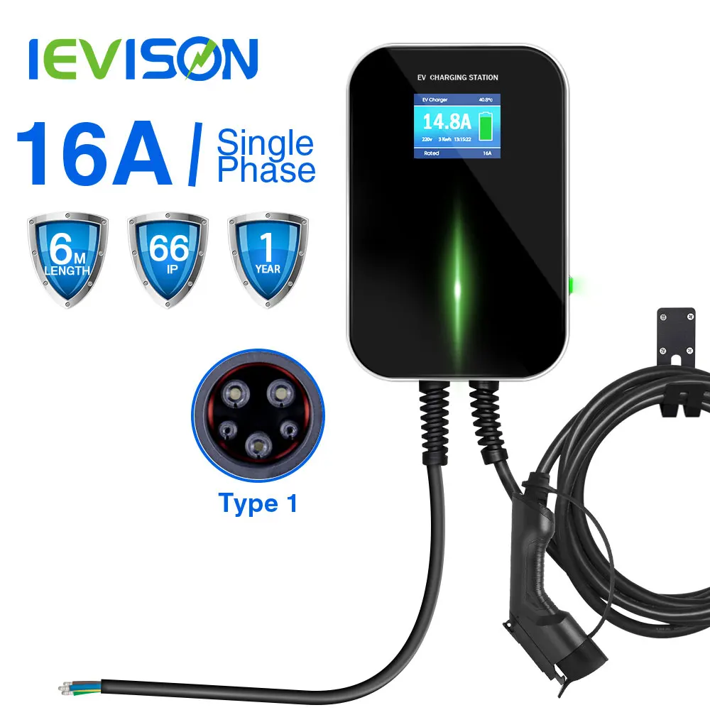 16A 1Phase EV Charger Wallmounted EVSE Wallbox Electric Vehicle Charging Station with Type1 Cable SAE J1772 for Chevy FordFiat