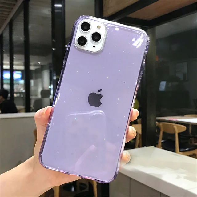 Lovebay Прозрачный блестящий карамельный цвет чехол для телефона для iPhone 11 Pro X XR XS Max 7 8 6 6s Plus противоударный прозрачный мягкий чехол - Цвет: Фиолетовый